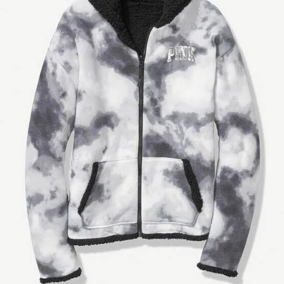 RARE PINK Victoria's secret black and white sequin reversible zip up - Picture 4 of 16